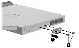 4. If it is necessary to replace the optical drive bracket, remove the two Phillips PM2.0 4.