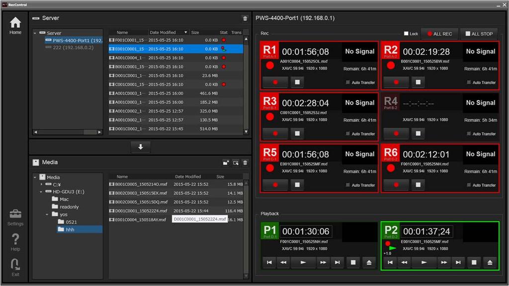 Recording Control Software PWA-RCT1 The PWA-RCT1 is Windows-running (Embedded 8 and 8.1) application software designed to trigger REC/PLAY/STOP/File transfer to the PWS-4400.
