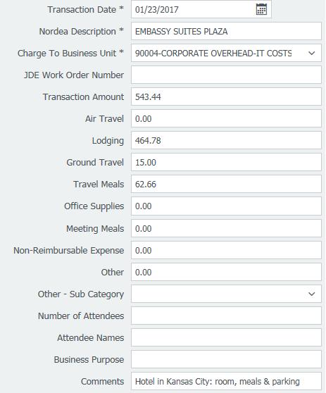 Example: Coded Transaction Receipt total are as follows: Lodging: $439.