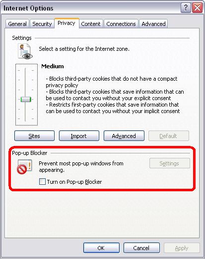 Appendix A: Disabling Pop-up Blocker The following instructions are for Internet Explorer.
