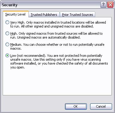 Appendix B: Modifying Microsoft Excel s Macro Security In order to open Excel files exported from Discoverer Viewer, Excel s Macro Security level needs to be set to either Medium or Low.