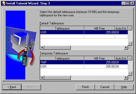 How to install the Discoverer tutorial Figure A 18 Install Tutorial Wizard: Step 3 dialog 9. Click Finish, Discoverer Administrator displays the Commit Status dialog.