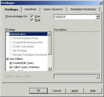 How to grant access privileges to the VIDEO5 database user for the tutorial EUL Figure A 24 Privileges dialog 11.
