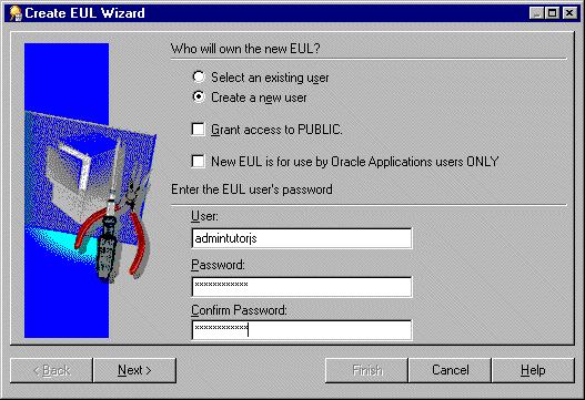 Lesson 1: Creating a private End User Layer for a new tutorial database user Use this wizard to create an EUL and a new database user.