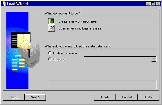 Lesson 2: Connecting to Discoverer Administrator, using the Load Wizard and the Workarea Figure 3 3 Load Wizard dialog 2. Click Create a new business area.