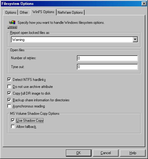 Detect NTFS hardlinks Use Shadow Copy The option Allow fallback must be cleared.