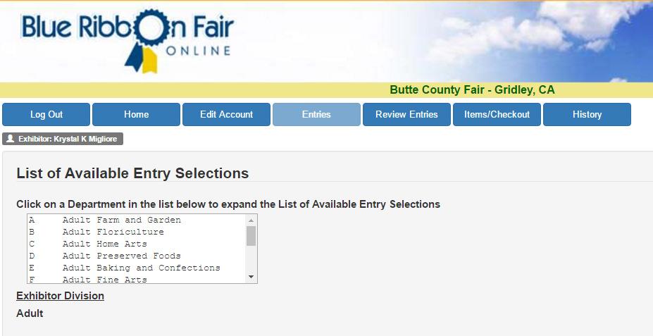 Select the Department from the List of Available Entry Selections. Use the scroll bar to the right to view additional Department Guides. Continue to select your division and class then add.