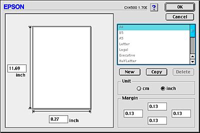 For Mac OS 9 You can define a custom paper size by either creating a new paper size or copying and modifying an existing one. Refer to the appropriate section below.