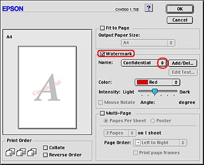 Select the Watermark check box in the Layout dialog box, then choose the desired watermark from the Name list. Specify the necessary settings for the watermark.