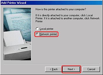 Click Next. Select Network printer, then click Next. On the next screen, click Browse.