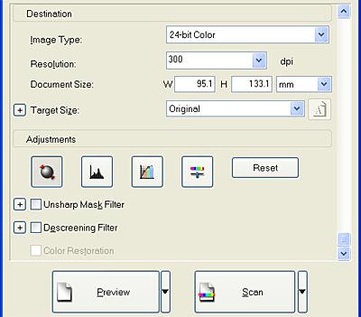 Resolution Select an appropriate resolution. See Select a suitable resolution. Target Size To be set in a later step. Adjustments To be set in a later step.