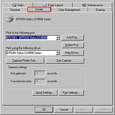 Click Start, point to Settings, and click Printers. Make sure that the icon for this product appears in the Printers window. Select the icon for this product, then click Properties on the File menu.