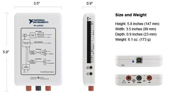 2 System Description Below we see an overview of the NI mydaq device: Specifications: Two Differential Analog