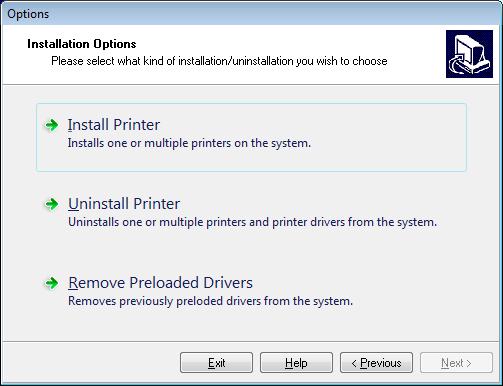 98 Printer Setup and Operation Install the Printer Driver and Connect the Printer to the Computer Wireless 6. Click Next. You are prompted to select an installation option. 7.
