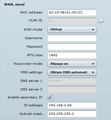 WAN mode choose PPPoE to configure WAN interface to connect to an ISP via a PPPoE: Figure 17 Routers WAN Settings: PPPoE client MAC address specify the clone MAC address if required.