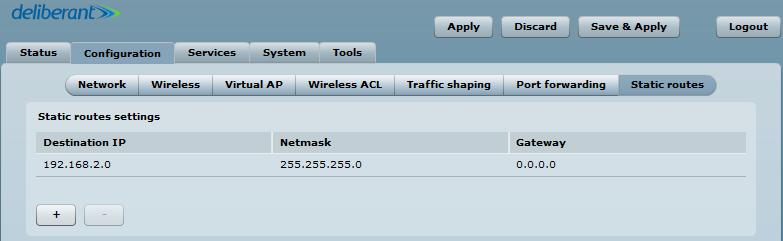 Static Routes Static routes is active only in Router network mode.