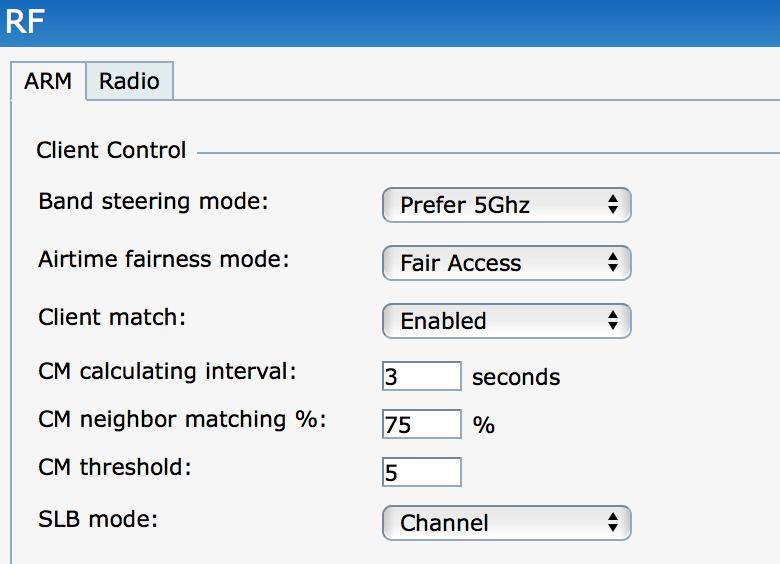 Band Steering Prefer 5Ghz Ensure customer network uses band steering whenever permissible. Default configuration is as below and may not be applicable for all customers.