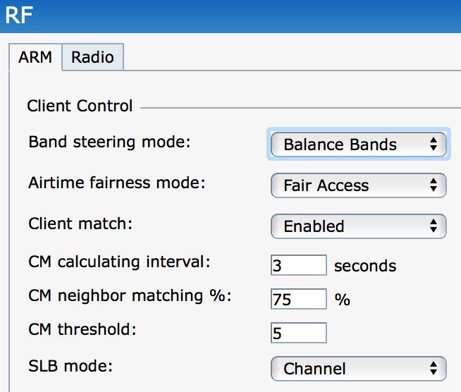 Band Steering Band Balance Ensure customer network uses band steering whenever permissible. Default configuration is as below and may not be applicable for all customers.