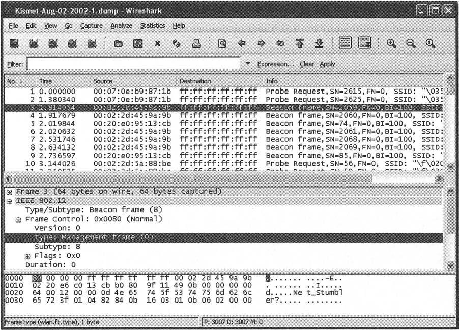 300 Chapter 6 Wireless Sniffing with Wireshark Even when there are no stations participating on the network, an AP will transmit at least ten packets a second to advertise the presence and