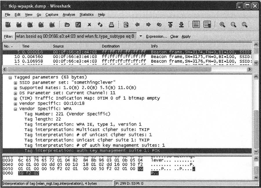 316 Chapter 6 Wireless Sniffing with Wireshark multicast traffic (either AES indicating the CCMP cipher ortkip).