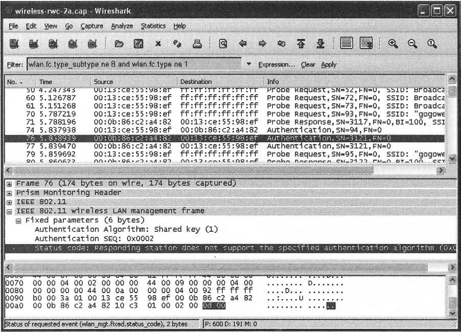 Wireless Sniffing with Wireshark Chapter 6 331 probe response frame (unless configured otherwise), which informs the station that the AP is available.