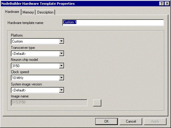 You can use this tab to set the properties of the hardware template.