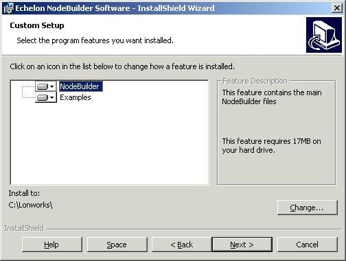 9. Select which parts of the NodeBuilder installation to install. There are two components, NodeBuilder and Examples. The NodeBuilder component is required.