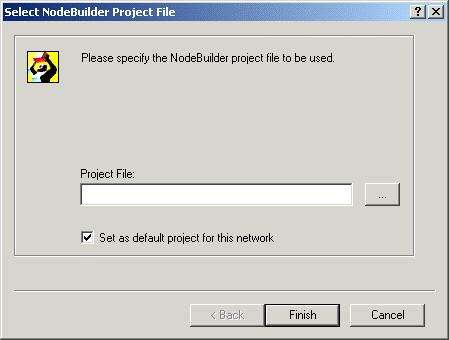 The NodeBuilder Project Manager starts. 2. Open the NodeBuilder File menu and then click Open Project. The New Project wizard starts. 3. Locate and open the folder containing your project file (.