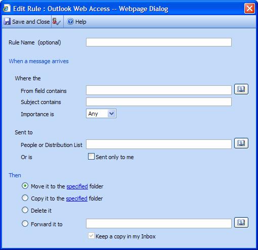 PTHS District 209 Outlook Web Access (OWA) Create a Rule In the Navigation Pane, click Rules. In the Rules screen, click New.