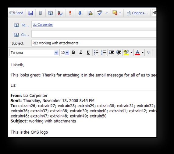 Page 8 Outlook 2007 Web Access Guide Reply to a Message By using the reply feature, you do not have to type in the individual's e-mail address.