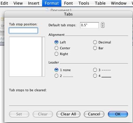 SETTING THE HEADER AND FOOTER SIZE. Click the Format Command. Click on Document. Make sure that the Header and Footer size is 0.5 inches 4. Click the OK button.