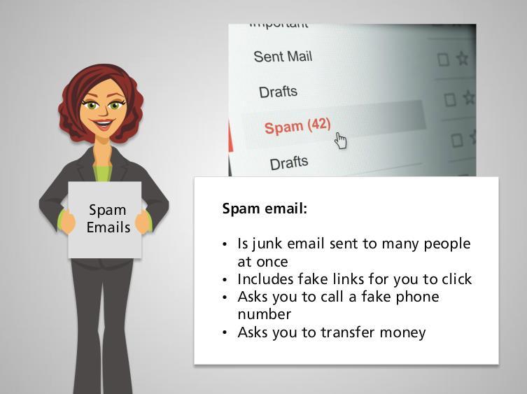 Spam Emails Junk email, or spam, is almost always fraudulent. These emails are sent to thousands of people at the same time.