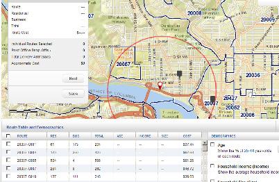7 When using the route table, the EDDM map will change to indicate your selections.