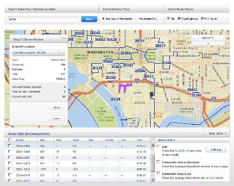 5 Within the map view, hovering over a route will show the route details including selected demographic data, in the route summary