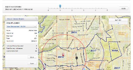 6 Within the route summary view, the drop-off location can be selected, which affects the price per delivery.