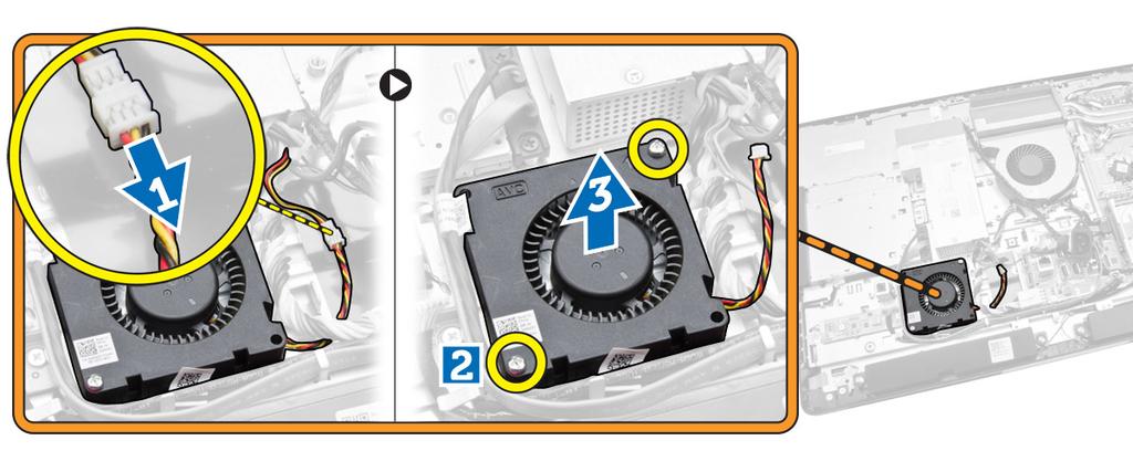 Place the power-supply fan on the computer and tighten the screws to secure it to the chassis. 2. Align and place the fan duct from the computer. 3.
