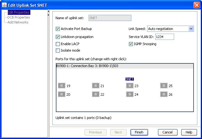 5.4 Wizards Edit Properties step for dedicated service networks Figure 42: Edit Uplink Set wizard (first step) You can modify following parameters in the first step of the wizard: Activate Port