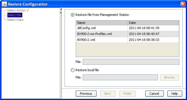 5.4 Wizards If the file already exists, it will be overwritten. 5.4.7.3 Select File step (Restore Configuration wizard) Select File is the second step in the Restore Configuration wizard.