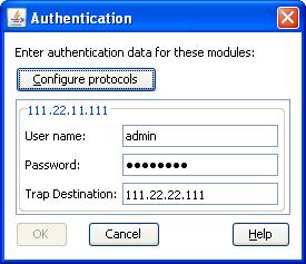 5.5 Dialog boxes Figure 79: VIOM Manager authentication (PRIMERGY rack server) For each PRIMERGY rack server, you must to specify the user name and password for the irmc with which VIOM can access