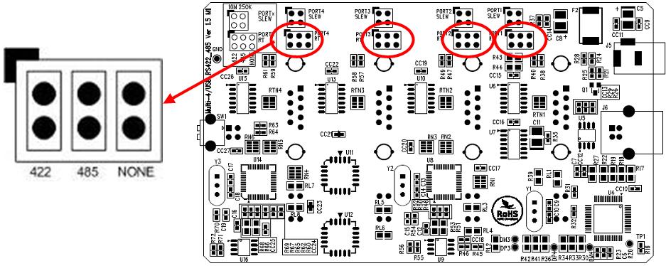 Multi 4/8 V1.5 & 1.6 - Portx RT: RS422, RS485 Terminal Resistor Multi-4/USB Combo V1.5, V1.