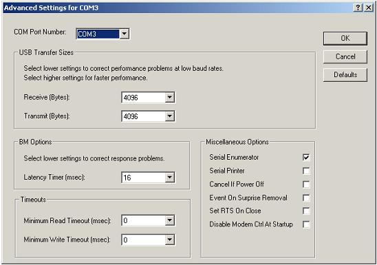 Windows Driver Setup 2. This page allows configuration of the basic device parameters (i.e. Baud rate, data bits, parity, stop bits and flow control).