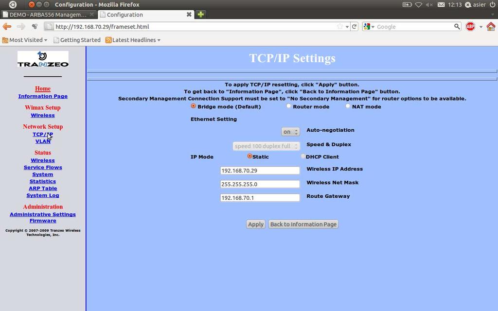 Detail of a CPE configuration screen Configure the AEQ Phoenix Studio with IP addresses that are compatible with the ones