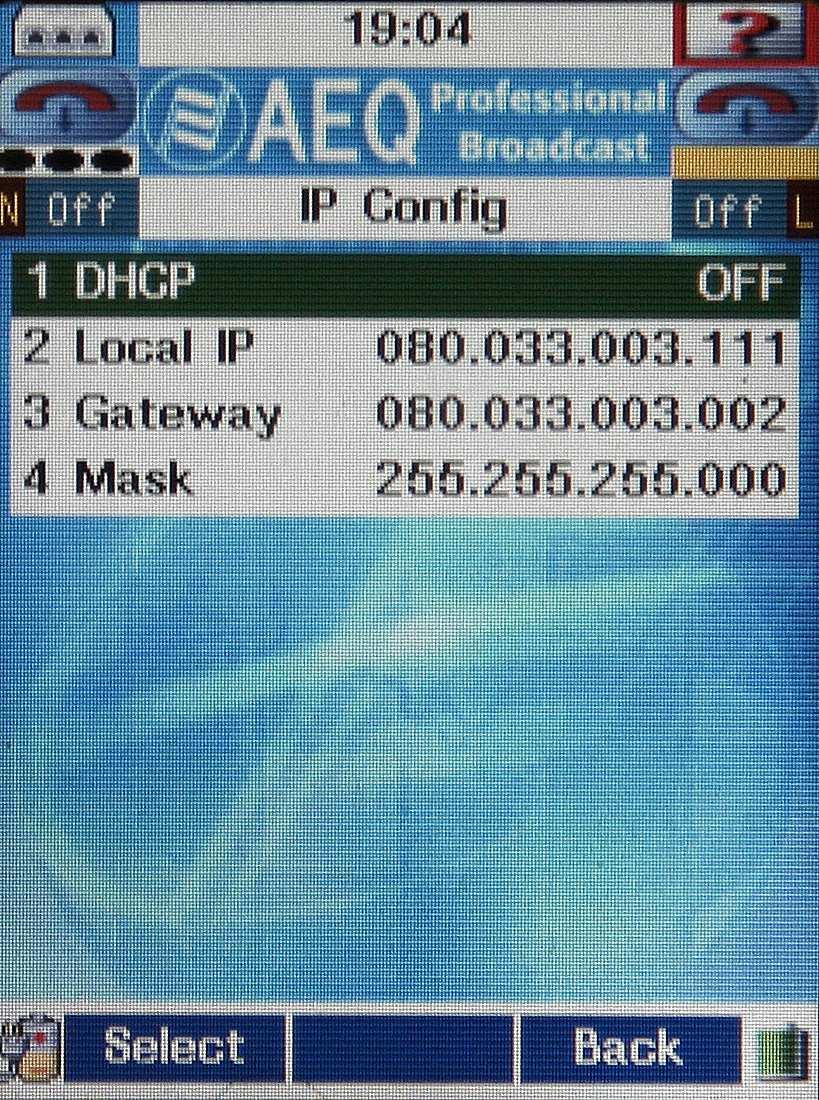 Detail of AEQ Phoenix Mobile IP configuration If a small Ethernet switch has been connected between the AEQ Phoenix and the WiMAX POE units, in order to grant access to an external PC for control and