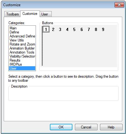 Capabilities User toolbar buttons User toolbar buttons can be added and programmed to carry out user defined actions by selecting View> Toolbars > Customize > Customise tab > Category The bitmaps on