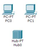 Perform the following steps to connect PC0 to Hub0: 1. Click once on PC0 2. Choose FastEthernet 3.