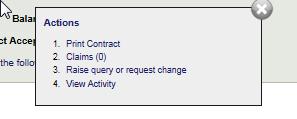 To accept or decline an offered contract, click on the Accept/Decline link under the actions column in the contracts list and follow the steps outlined above.
