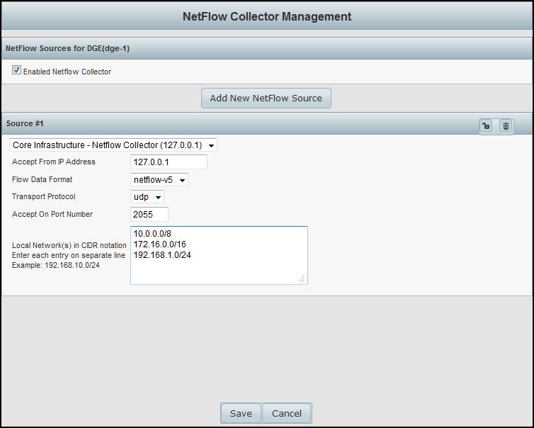 Advanced Features 3. Choose the DGE or DGE extension you wish to add a netflow collector on, and select Update. 4. Enable the netflow collector, then choose a device from your list of network devices.