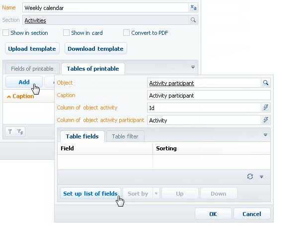 In the MS Word printable card, go to the [Tables of printable] tab (Fig. 165). Fig. 165 Switching to the [Tables of printable] tab 2. Click the [Add] button. 3.