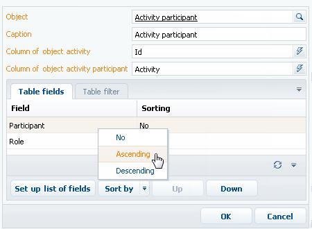 The MS Word printables setup Fig. 168 Sorting table records in the printable a. Select a column that should be used for sorting. b. In the menu of the [Sort] button, select the order direction ( Ascending or Descending ).