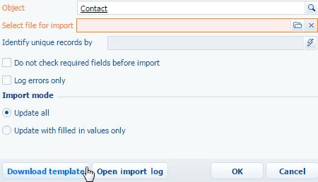 General import of records Fig. 192 Downloading template for import 5. Open downloaded file (Fig. 193) and enter data needed for import: Fig.